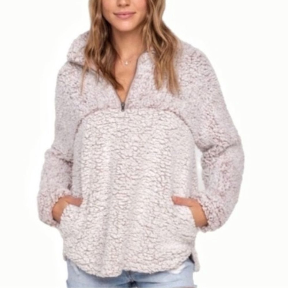 Thread & Supply Quarter Zip Sherpa Pullover Jacket Top Pink size M‎